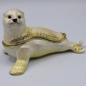 KEREN KOPAL Seal Enamel Trinket Box with Austrian Crystals